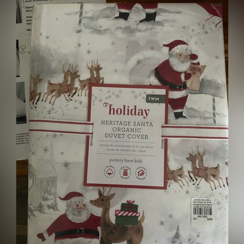 Pottery barn kids organic heritage santa duvet cover
